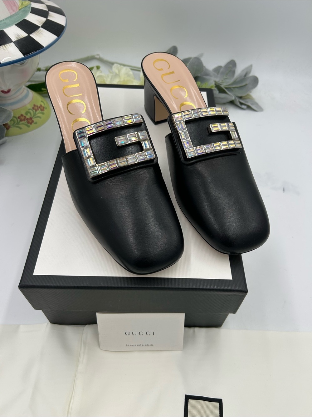 Women's Gucci MADEYLN Leather, crystal mules size 40.5 made in Italy